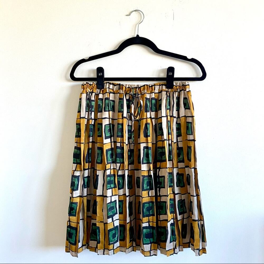 Joe Fresh Pleated Geometric Square Patterned Elastic Waist A-Line Skirt XS